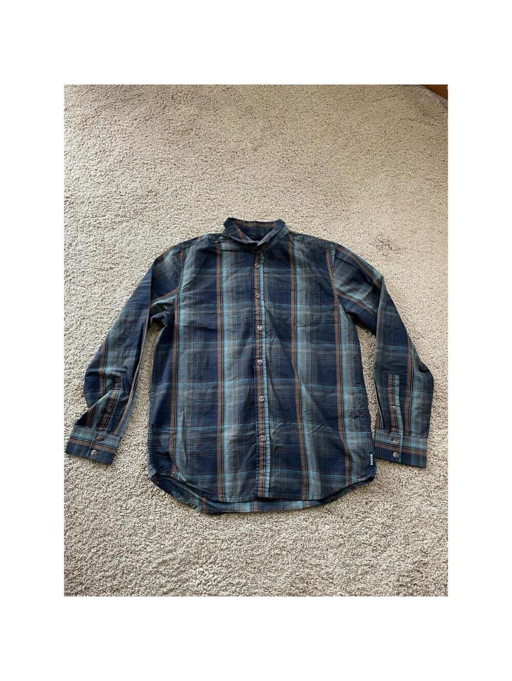 prAna Button Down Shirt Rennin Nautical Dobby Stripe Organic Cotton Men’s Large